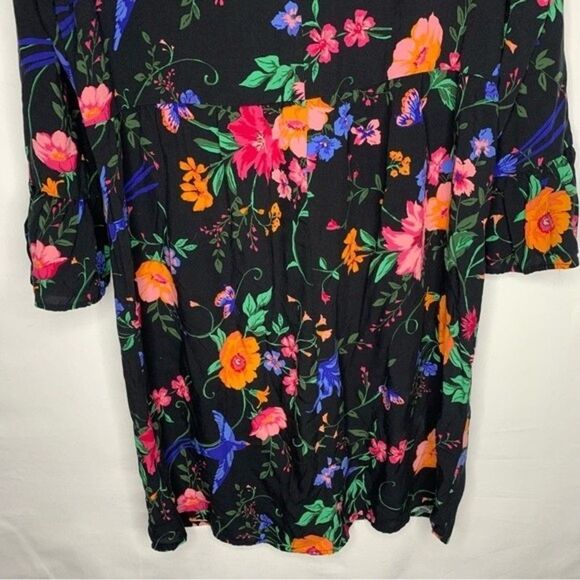 Old Navy Black Multi Color Floral Flare Flounce Sleeve Shift Dress Rayon M - Picture 9 of 11